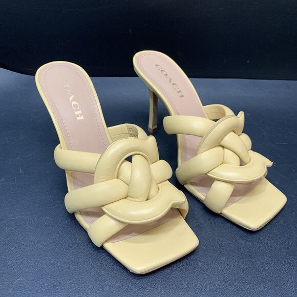 Coach Kellie Leather Sandal Vanilla Cream Women’s Size 9b Stiletto Heel Chunky - Picture 1 of 12